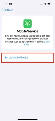 3. Tap “Sep Up Mobile Service”
